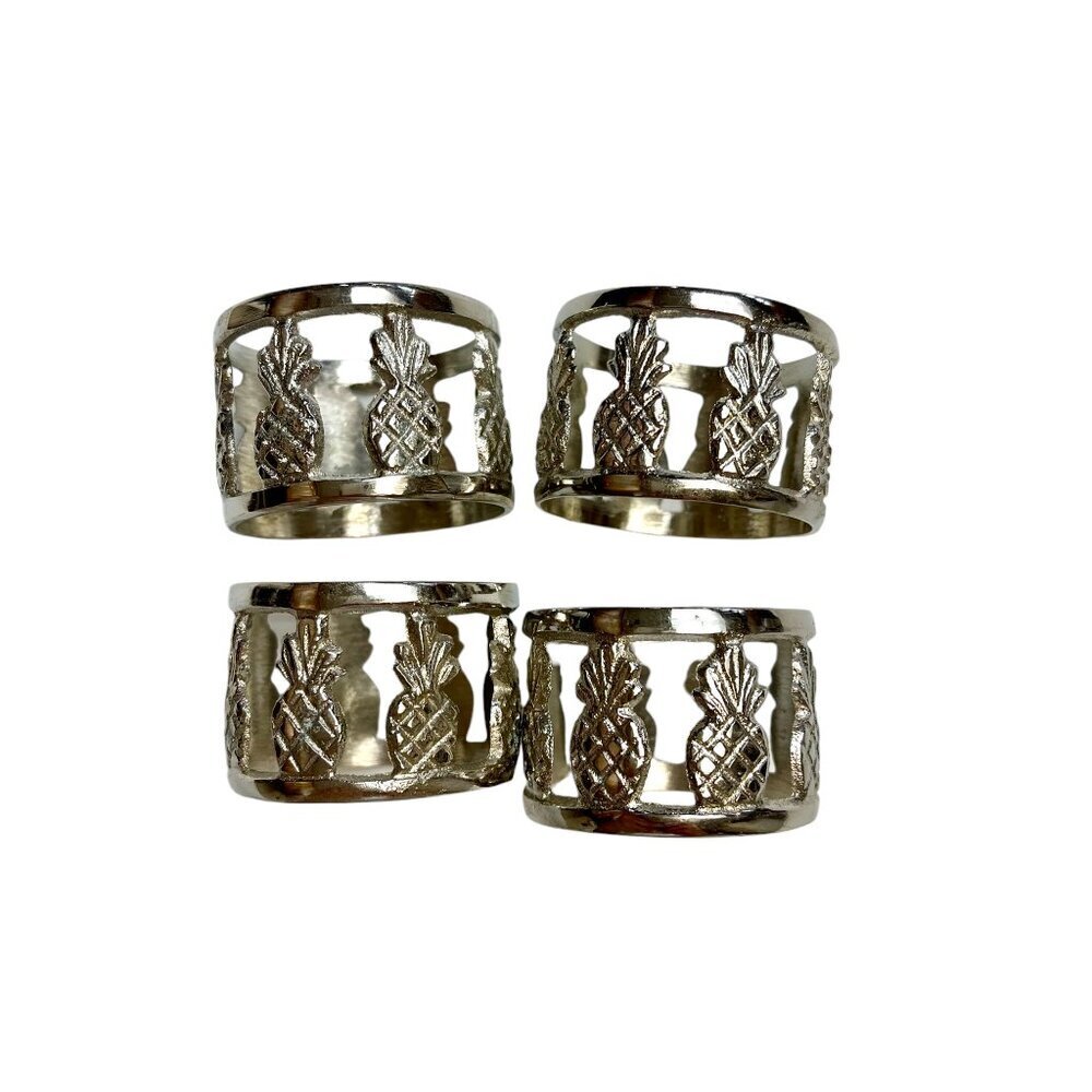 Threshold Pewter Pineapple Napkin Ring Holders Made in India, Set of 4 Four Pack